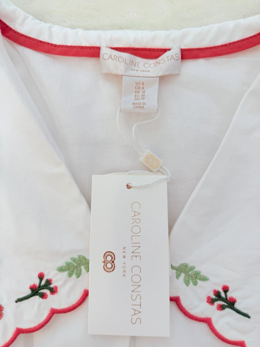NWT Caroline Constas White Floral Embroidered Puff Sleeve Mini Dress Size 6 - Picture 16 of 16